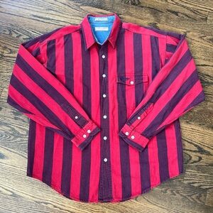 Vintage 90s/Y2K Guess Classics by Marciano Red Striped Shirt Pearl Buttons